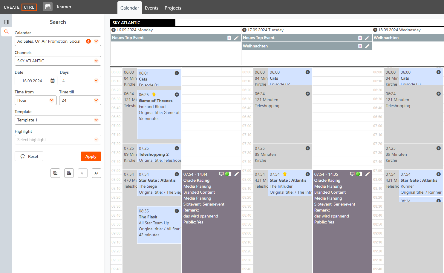 Teamer event calendar